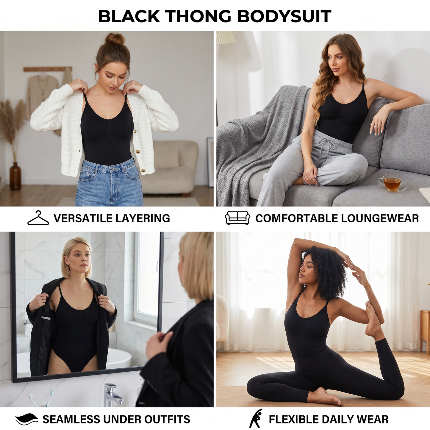 Backless Thong Shapewear Bodysuit – Seamless Tummy Control Design with Butt-Lifting Effect and Camisole Style
