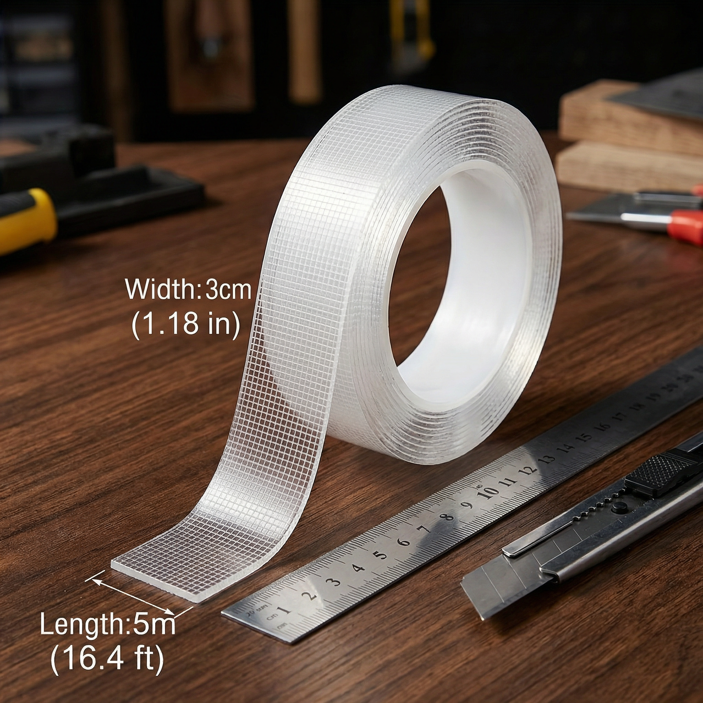 Transparent double-sided tape – powerful hold & clean removal
