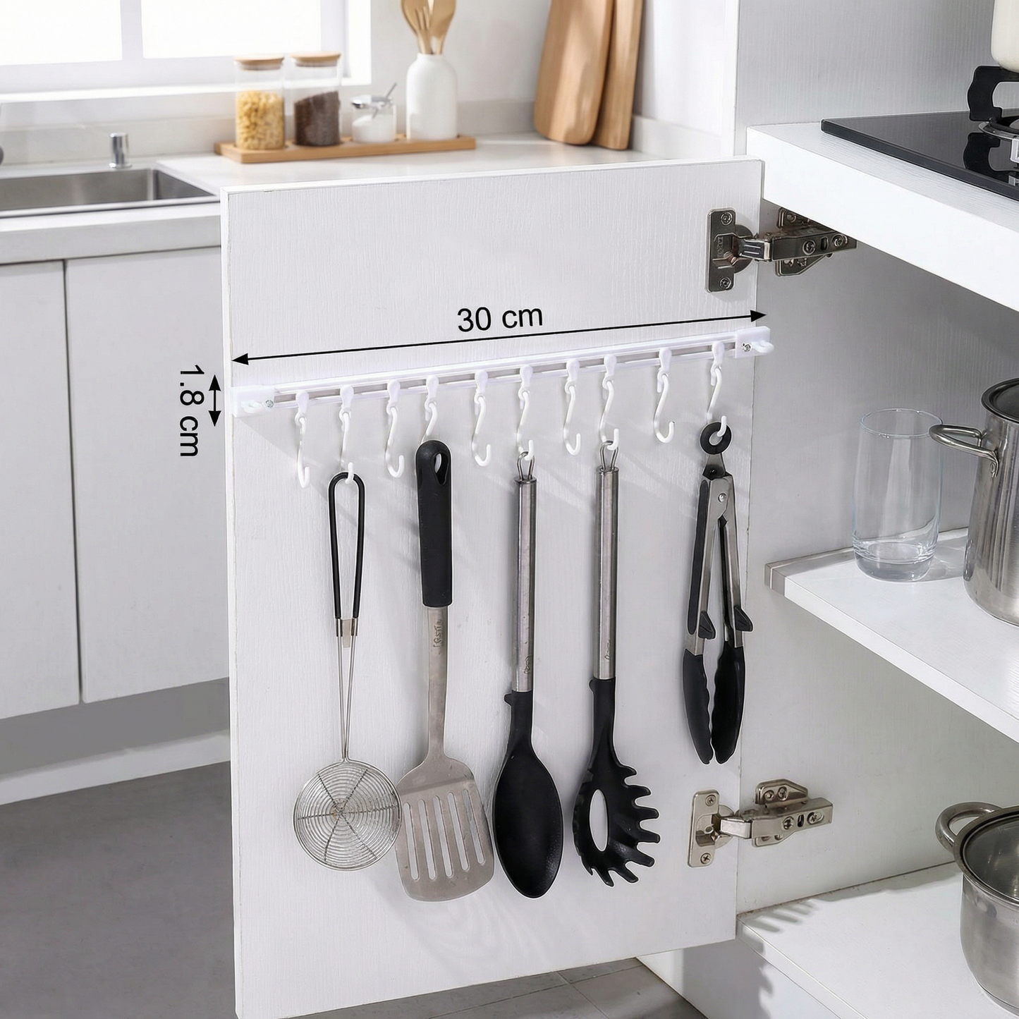 Self-Adhesive Hook Rail for Kitchen and Bathroom – Strong hold and no drilling required (2 pieces)