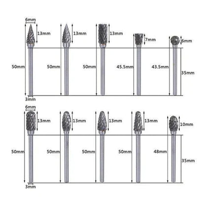 Precise Tungsten Steel Grinding Heads (10 Pieces)