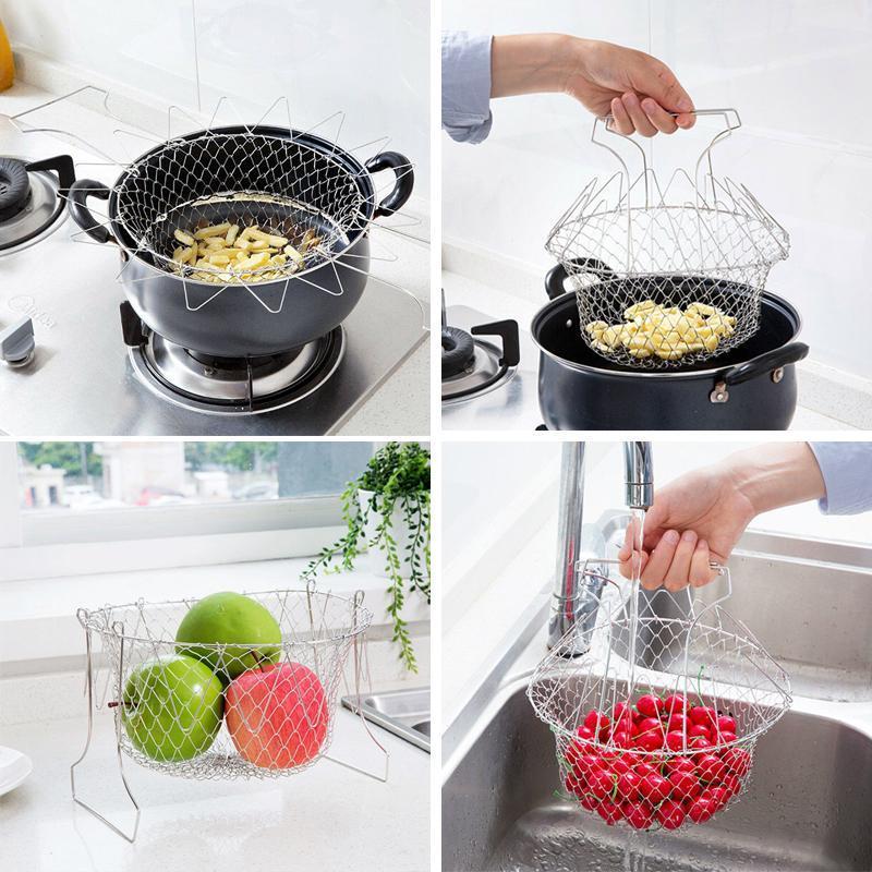 Flexible Stainless Steel Strainer Basket for Cooking & Deep - Frying