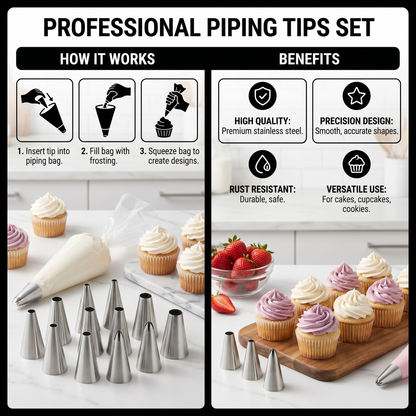 12-Piece Piping Tip Set – Precision Decorating for Cakes, Cupcakes & Macarons