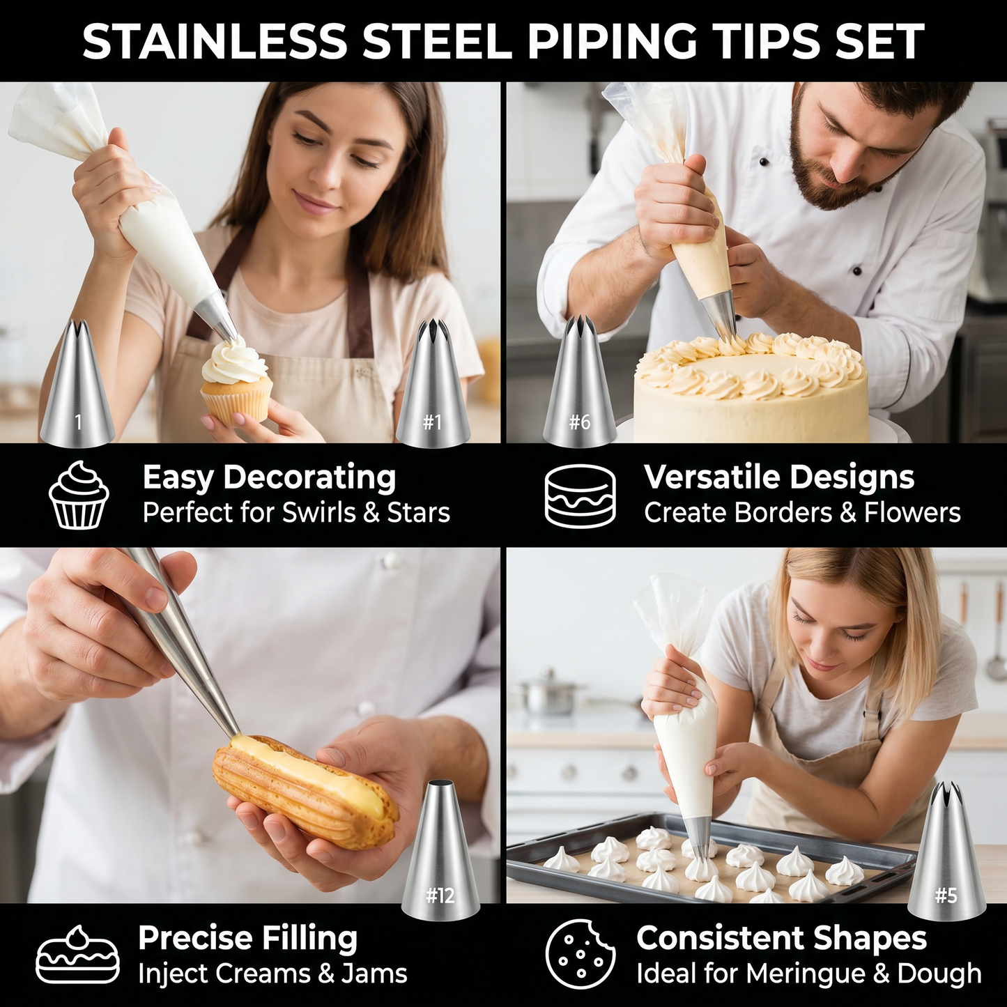 12-Piece Piping Tip Set – Precision Decorating for Cakes, Cupcakes & Macarons