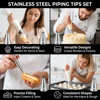 12-Piece Piping Tip Set – Precision Decorating for Cakes, Cupcakes & Macarons