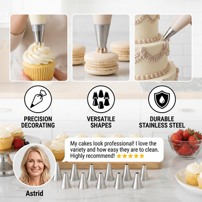 12-Piece Piping Tip Set – Precision Decorating for Cakes, Cupcakes & Macarons
