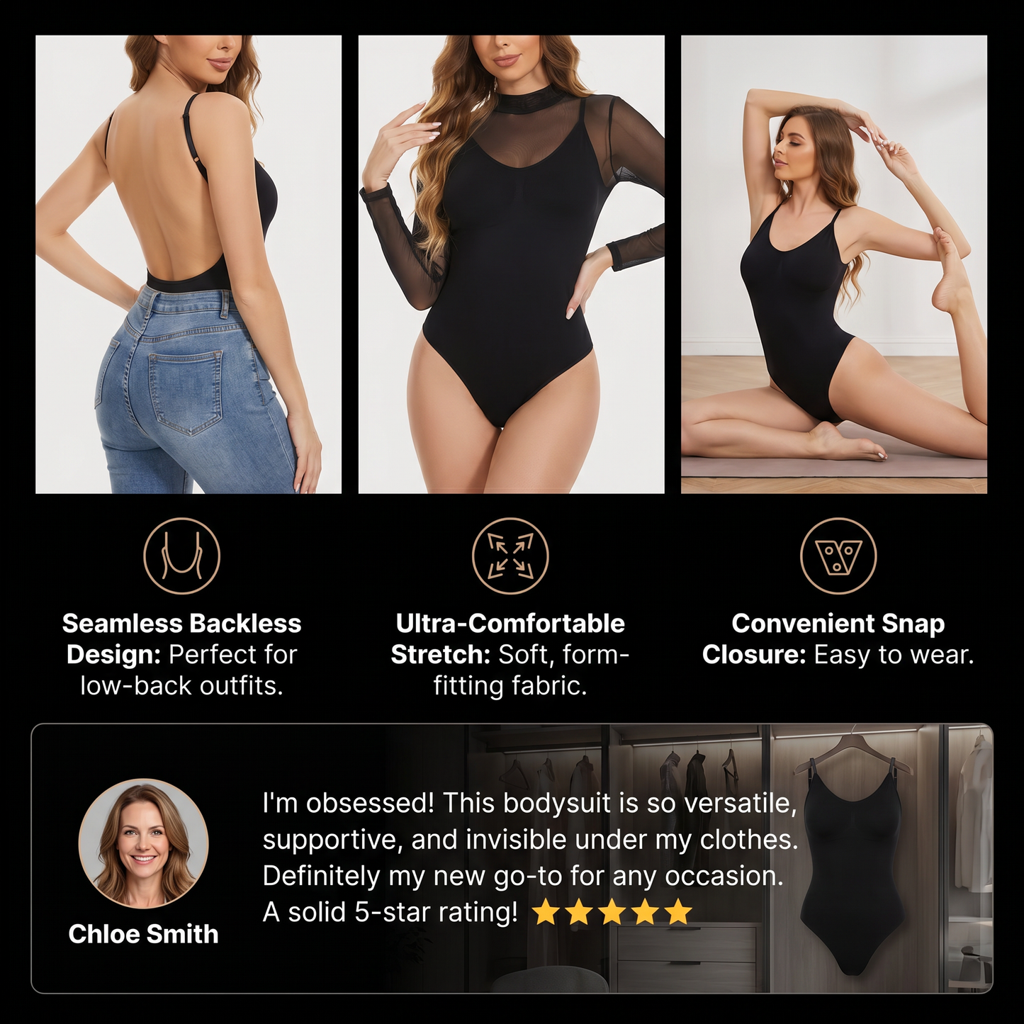 Backless Thong Shapewear Bodysuit – Seamless Tummy Control Design with Butt-Lifting Effect and Camisole Style