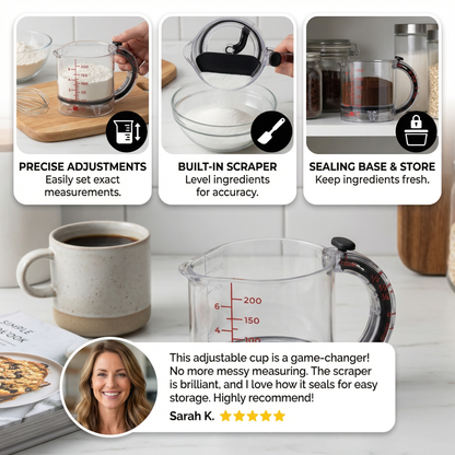 Adjustable Measuring Cup – Multifunctional Kitchen Tool with Scraper and Sealing Base