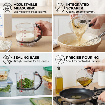 Adjustable Measuring Cup – Multifunctional Kitchen Tool with Scraper and Sealing Base