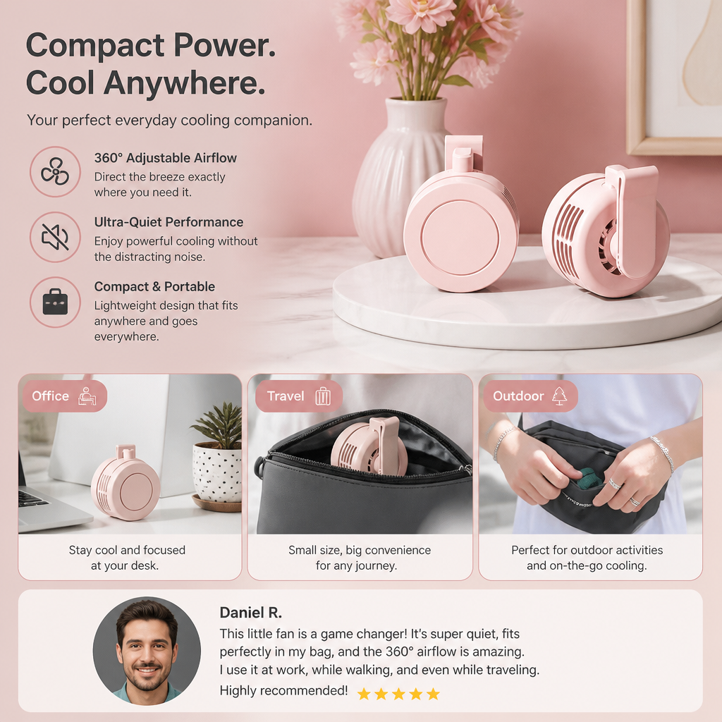 Compact USB Mini Fan – Quiet, Powerful & Versatile for Use Anywhere