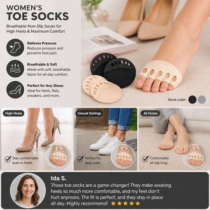 Women’s Toe Socks – Breathable Non-Slip Socks for High Heels & Maximum Comfort (4 pairs)