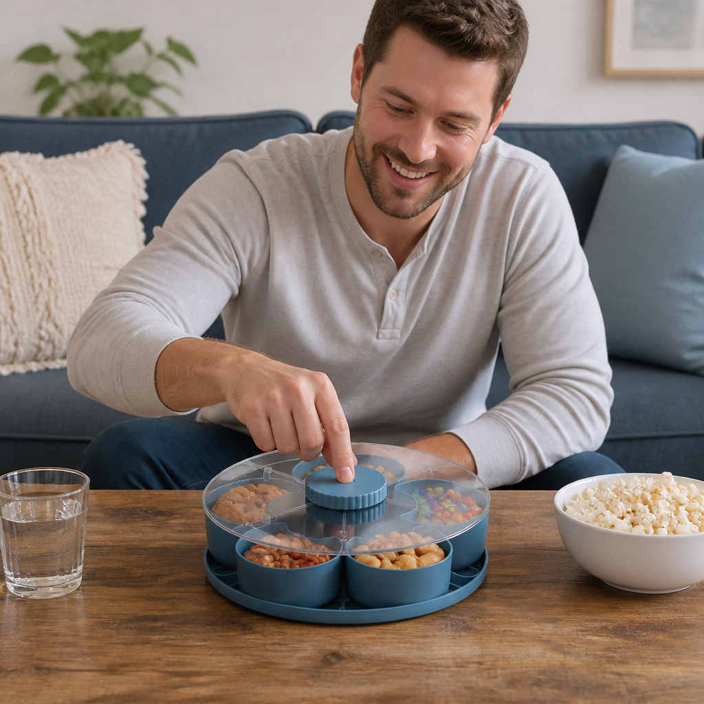 Rotating Snack Tray with Compartments – Spinning Serving Plate for Snacks & Candy