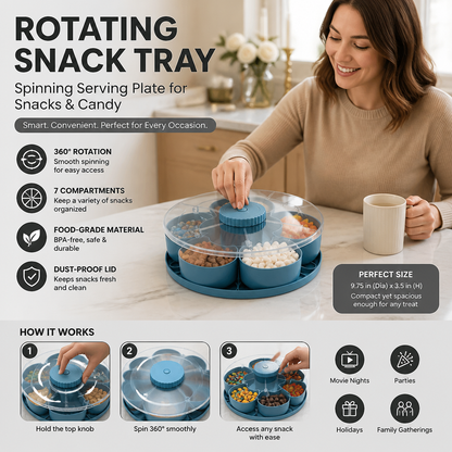 Rotating Snack Tray with Compartments – Spinning Serving Plate for Snacks & Candy