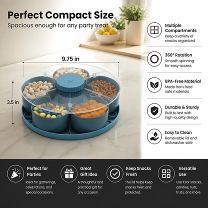Rotating Snack Tray with Compartments – Spinning Serving Plate for Snacks & Candy