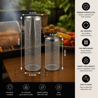 Practical Stainless Steel Grill Basket – Rotating BBQ Grill Basket for Outdoor Grilling
