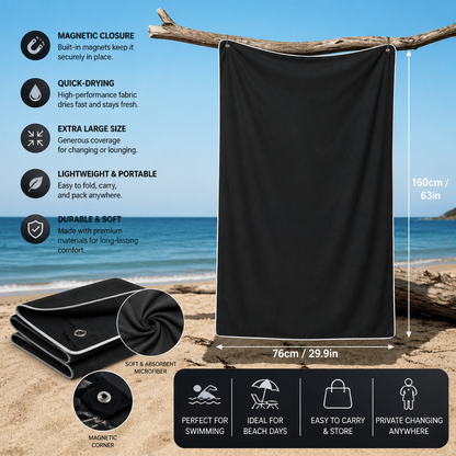 Extra Large Magnetic Bath Towel – Quick-Drying Beach and Bath Towel for Swimming and Outdoor Use