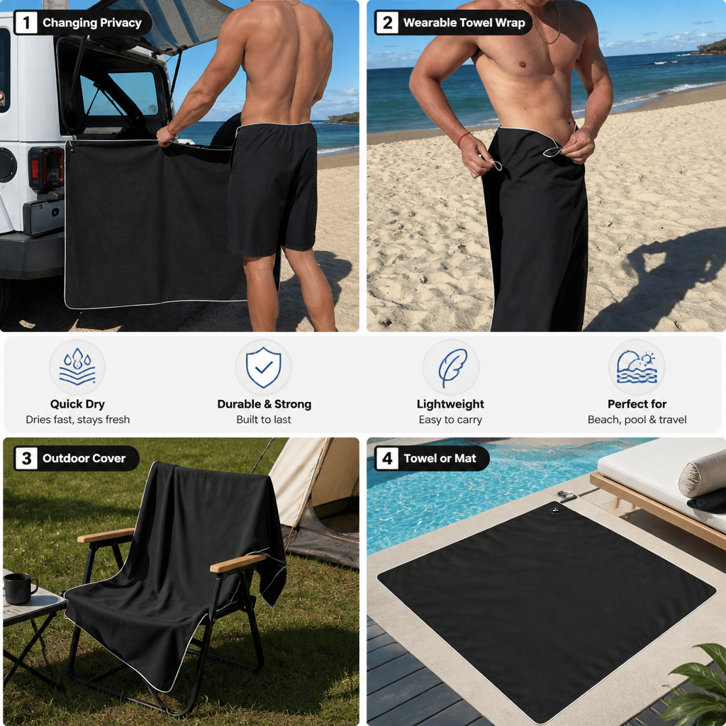 Extra Large Magnetic Bath Towel – Quick-Drying Beach and Bath Towel for Swimming and Outdoor Use
