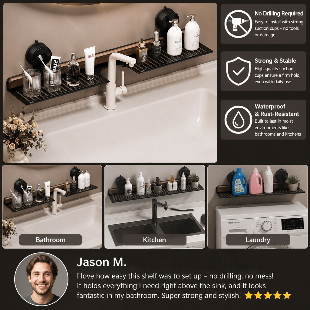 Modern Sink Shelf with Suction Cup – Drill-Free Storage Rack for a Beautiful Home