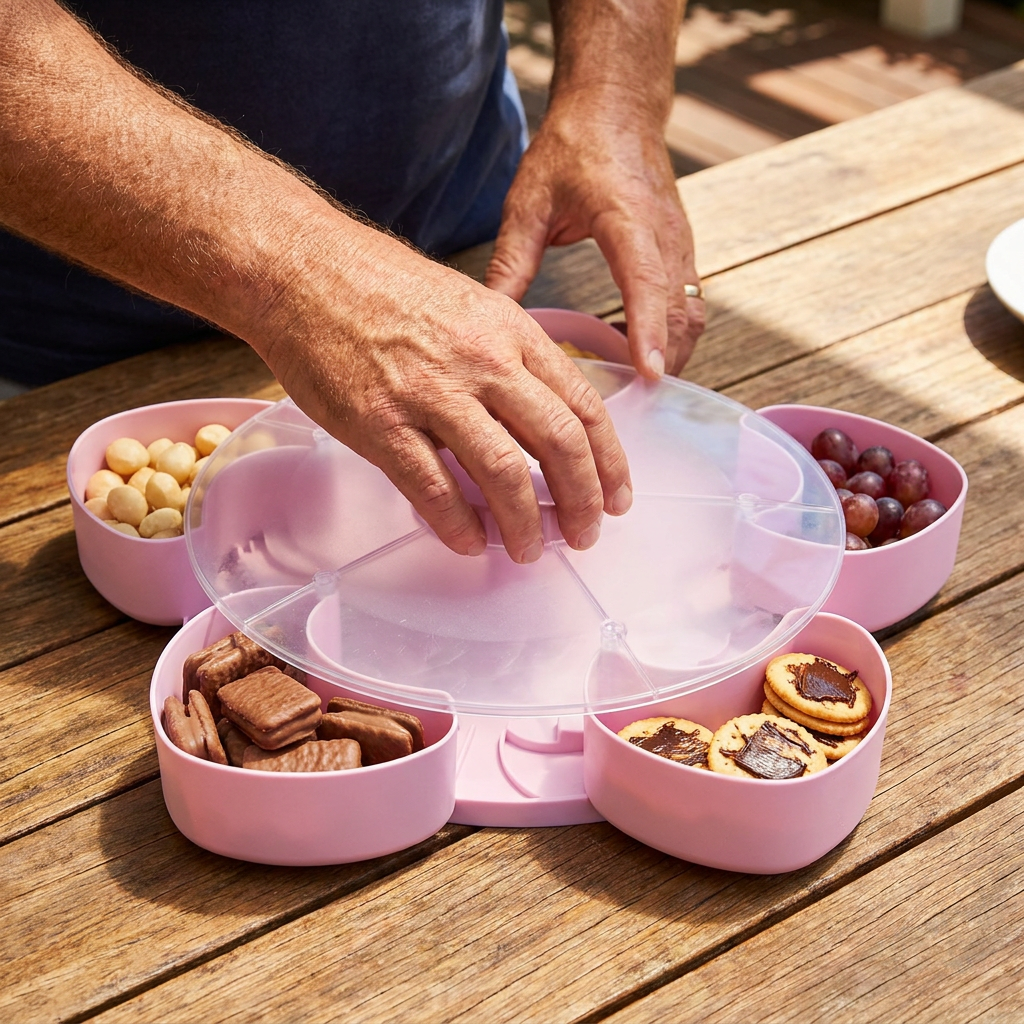 Rotating Snack Tray with Compartments – Spinning Serving Plate for Snacks & Candy