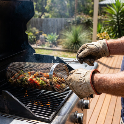Practical Stainless Steel Grill Basket – Rotating BBQ Grill Basket for Outdoor Grilling