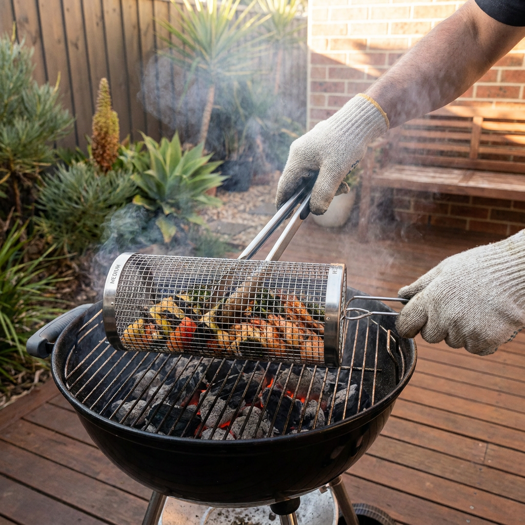 Practical Stainless Steel Grill Basket – Rotating BBQ Grill Basket for Outdoor Grilling