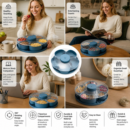 Rotating Snack Tray with Compartments – Spinning Serving Plate for Snacks & Candy