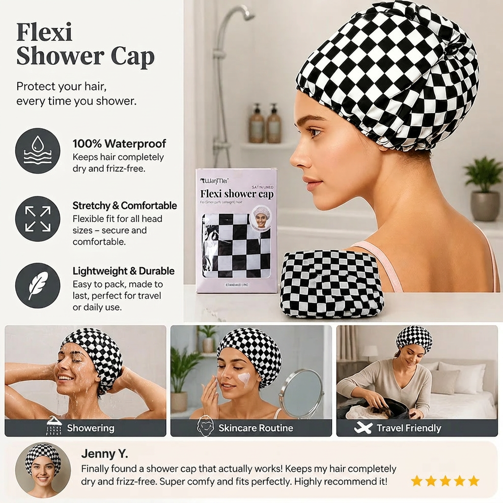 Practical Shower Cap – Waterproof Hair Care Cap to Protect Against Frizz & Moisture
