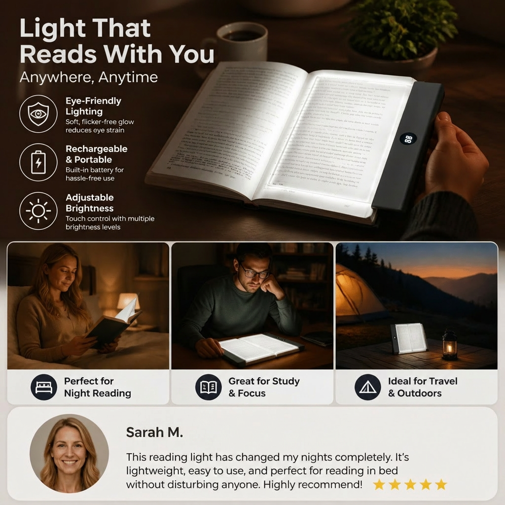 Rechargeable LED Reading Lamp – Portable Book and Night Light for Relaxing and Stress-Free Moments