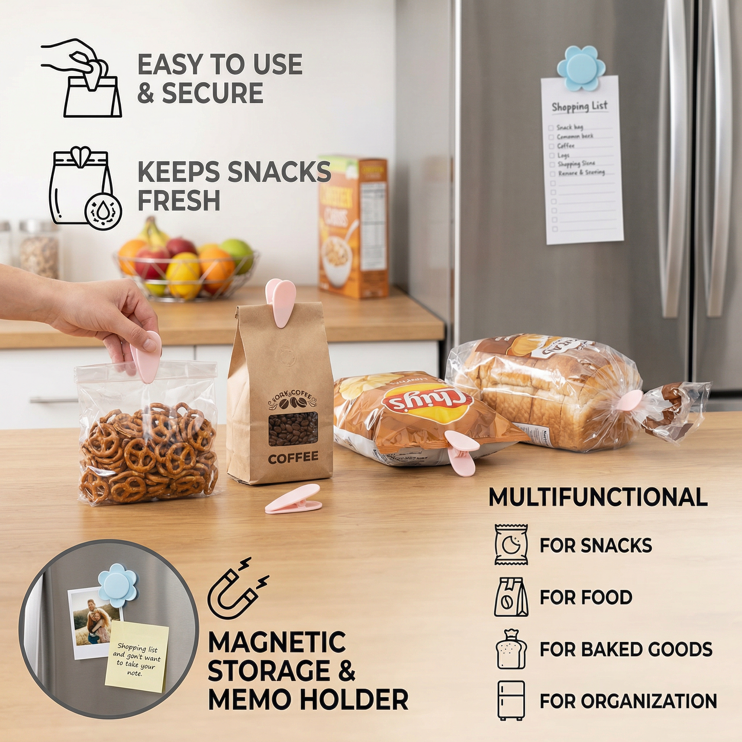Flower Bag Sealing Clip – For Snacks & Food Storage (4-Pack)