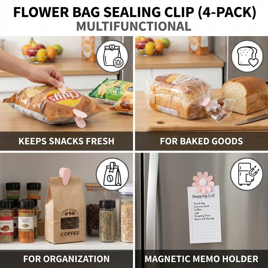 Flower Bag Sealing Clip – For Snacks & Food Storage (4-Pack)