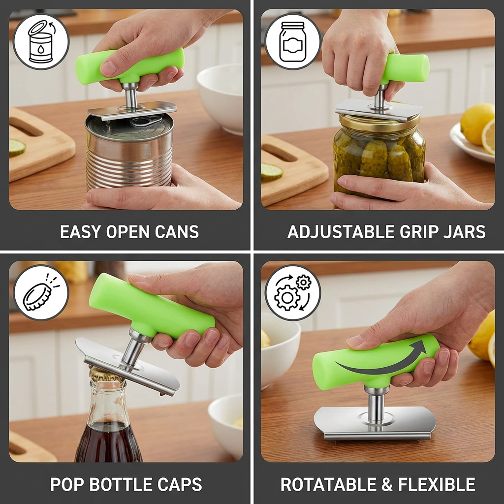 Multi-Function Stainless Steel Can & Bottle Opener – Adjustable & Rotatable