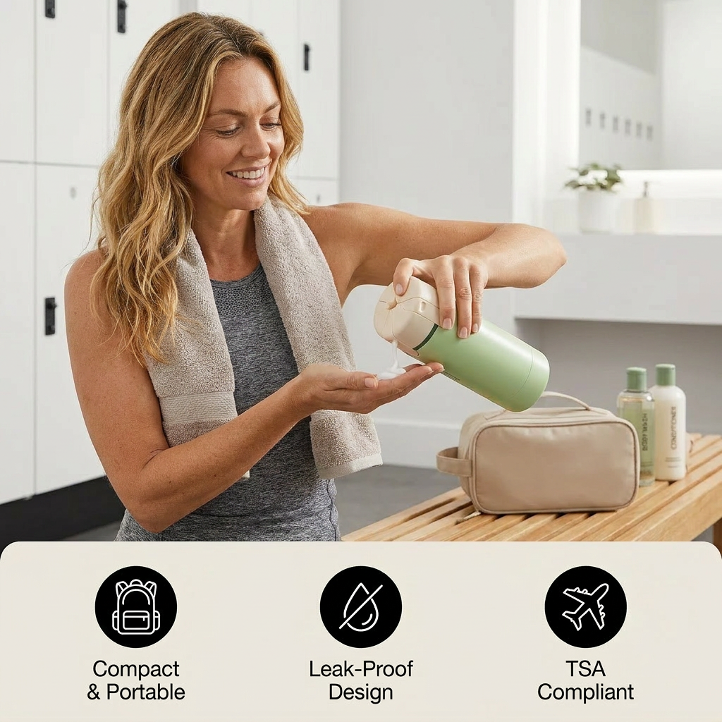 4-in-1 Travel Container – Leakproof Bottle for Shampoo, Body Wash & Cosmetics
