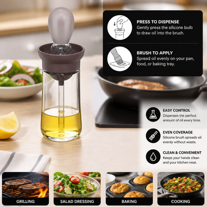 Oil Dispenser with Silicone Brush – Precision Bottle for Cooking, Grilling & Baking