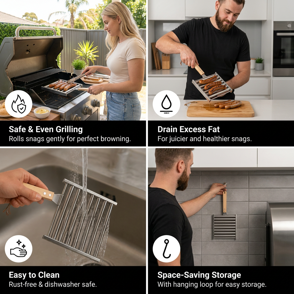 Stainless Steel Sausage Rack – Rollable Grill Holder for Hot Dogs & Sausages