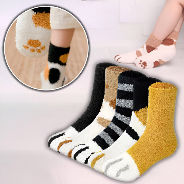 Fluffy Cat Socks with Paws (3 Pcs)