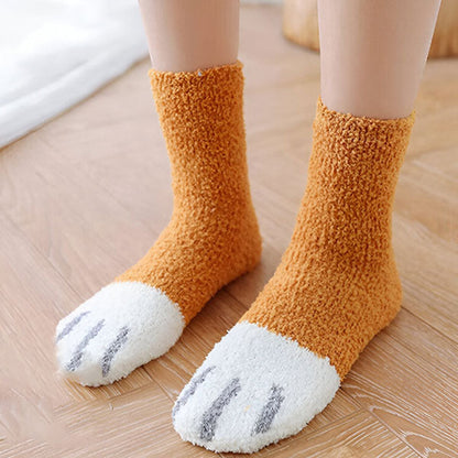 Fluffy Cat Socks with Paws (3 Pcs)