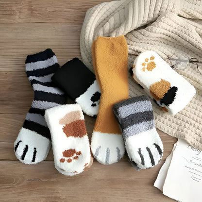 Fluffy Cat Socks with Paws (3 Pcs)