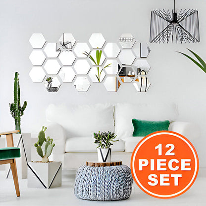 Mirror Wall Stickers with 3d Effect - Elegant Room Design (12 Pieces)