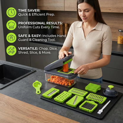 15-in-1 multifunction fruit & vegetable slicer – chop, dice & shred