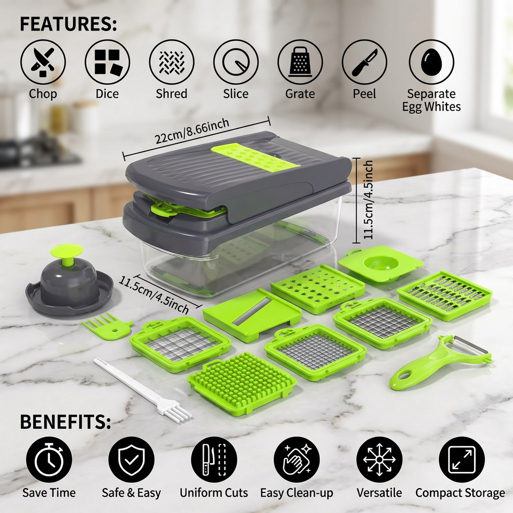 15-in-1 multifunction fruit & vegetable slicer – chop, dice & shred
