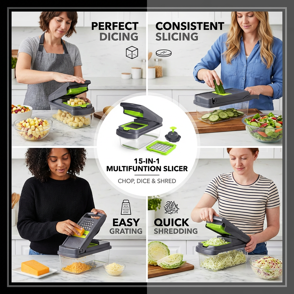 15-in-1 multifunction fruit & vegetable slicer – chop, dice & shred