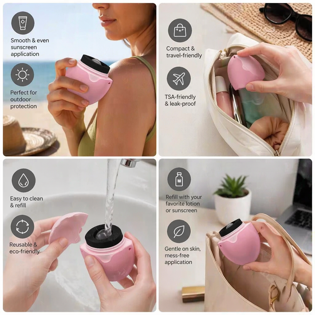 Refillable Sunscreen Roller Applicator – Silicone Lotion Dispenser for Travel