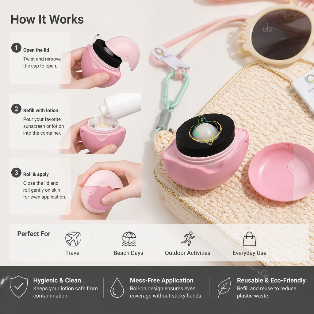 Refillable Sunscreen Roller Applicator – Silicone Lotion Dispenser for Travel