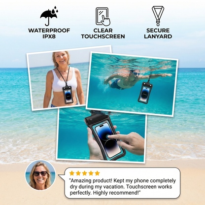 Waterproof Phone Pouch – Clear Touchscreen Case with Lanyard for Beach & Swimming