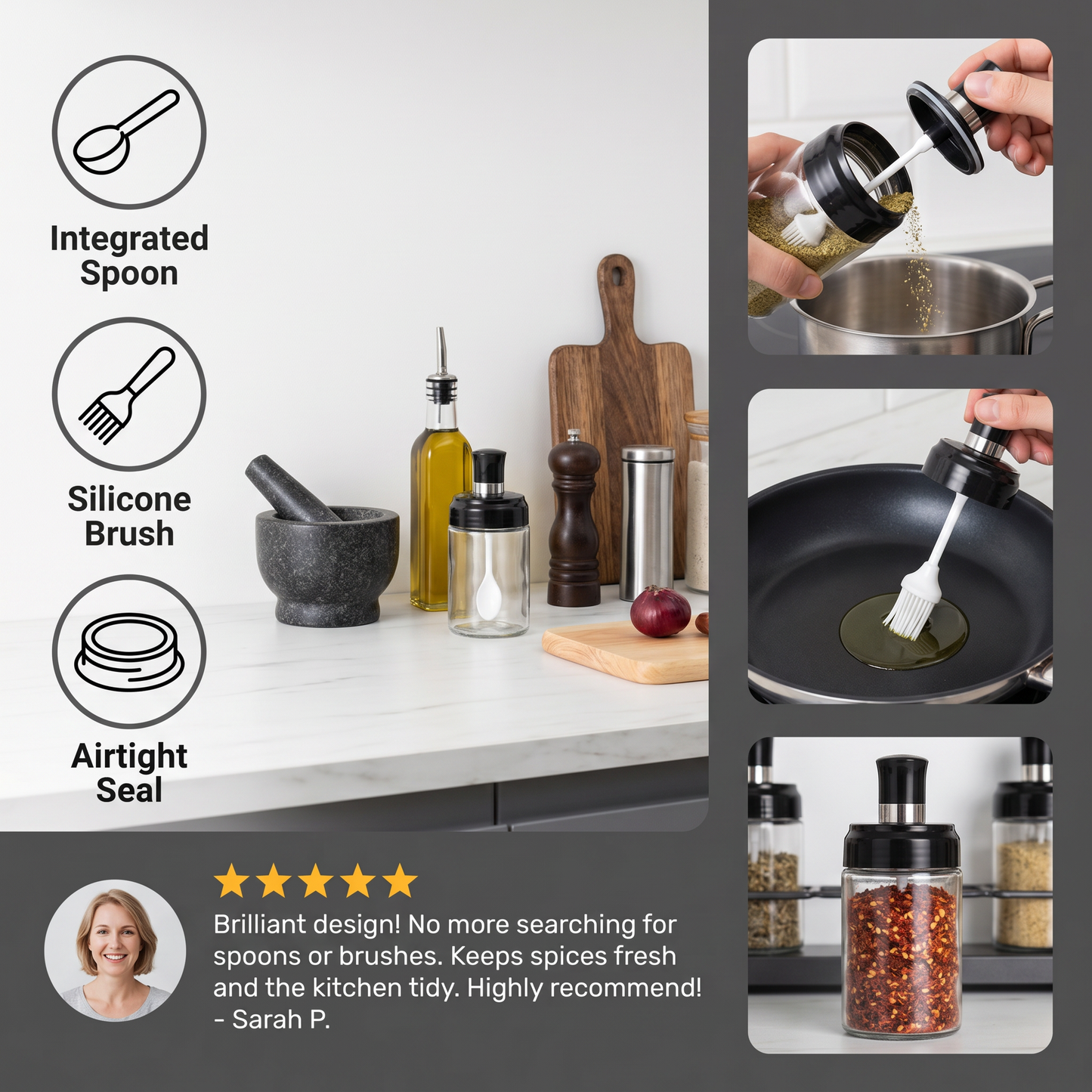 Spice Jar with Spoon & Brush – Practical Kitchen Mini Container