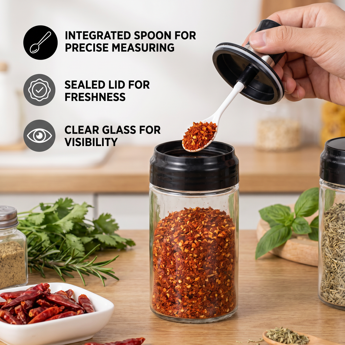 Spice Jar with Spoon & Brush – Practical Kitchen Mini Container