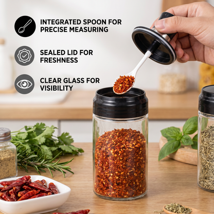 Spice Jar with Spoon & Brush – Practical Kitchen Mini Container