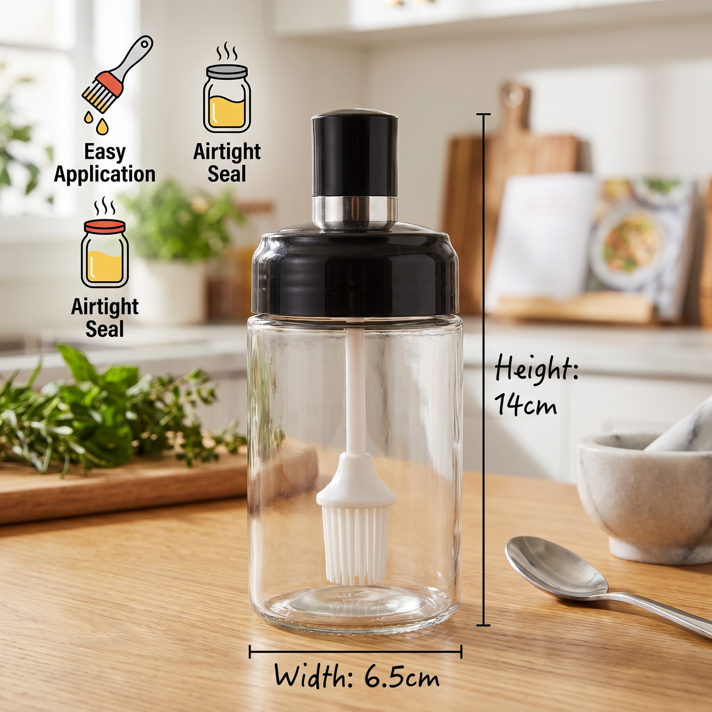 Spice Jar with Spoon & Brush – Practical Kitchen Mini Container