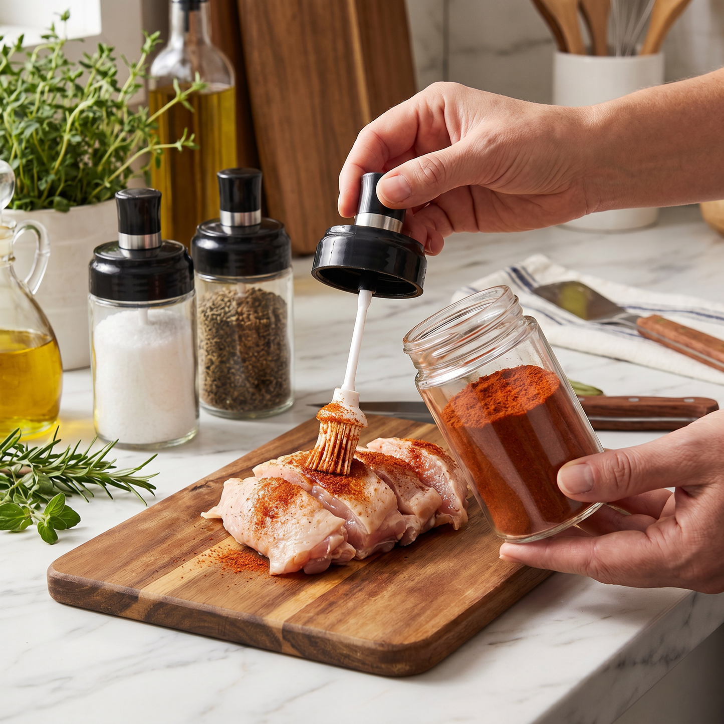 Spice Jar with Spoon & Brush – Practical Kitchen Mini Container