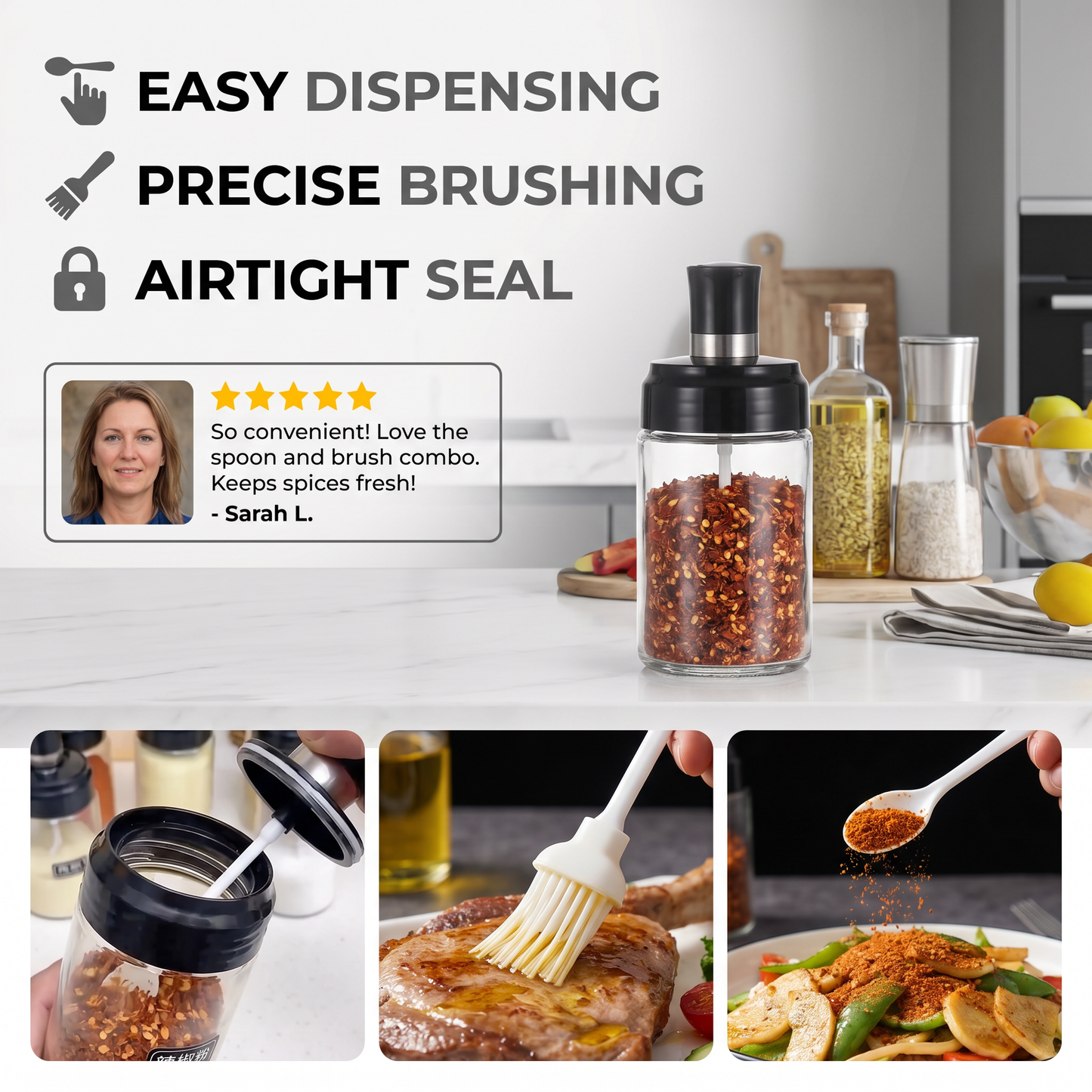 Spice Jar with Spoon & Brush – Practical Kitchen Mini Container