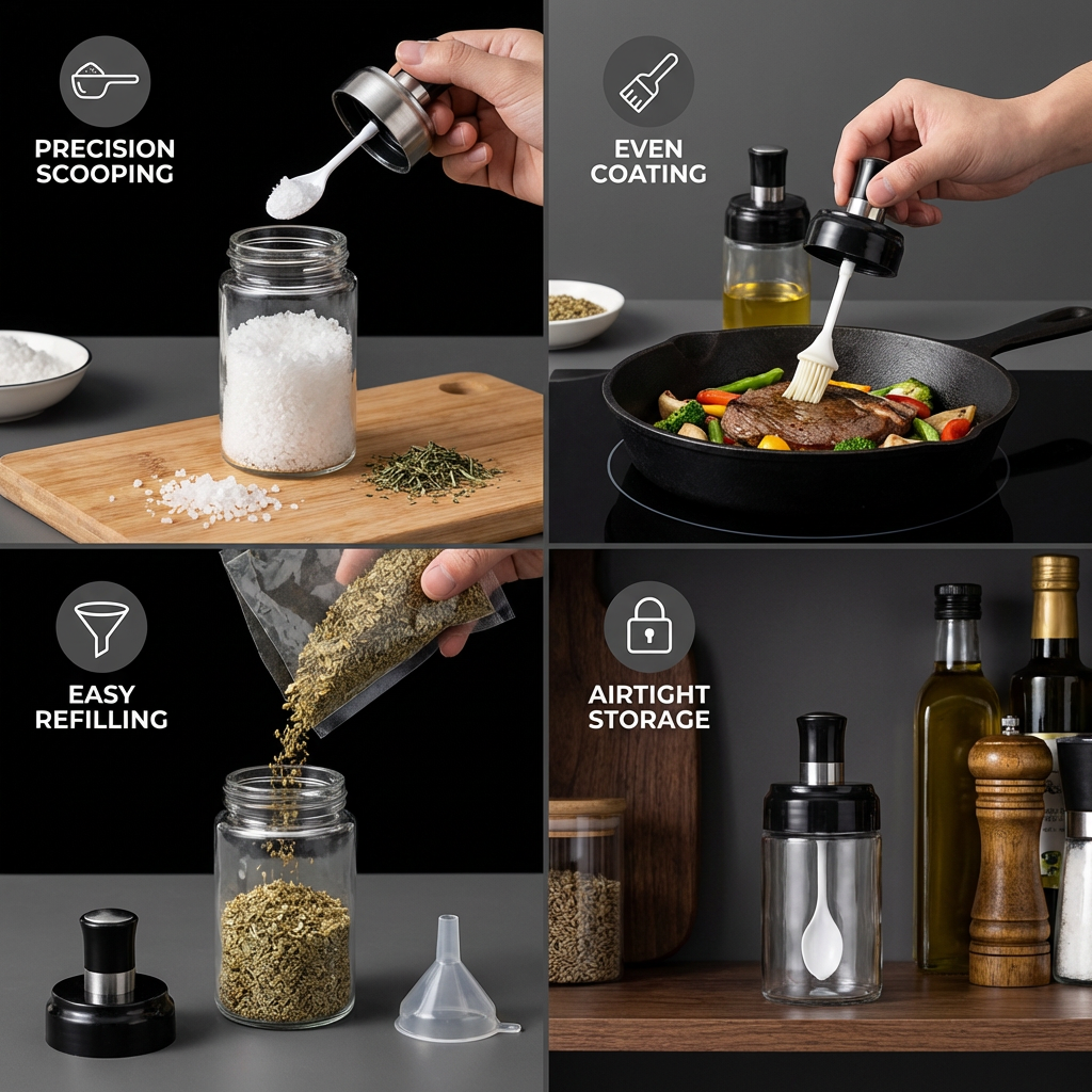 Spice Jar with Spoon & Brush – Practical Kitchen Mini Container